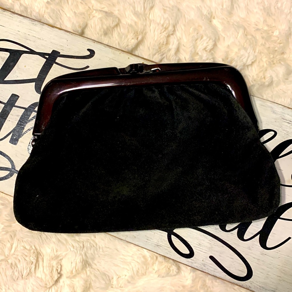 Vintage Black Suede hand purse Made in Italy Name on inside but small to read